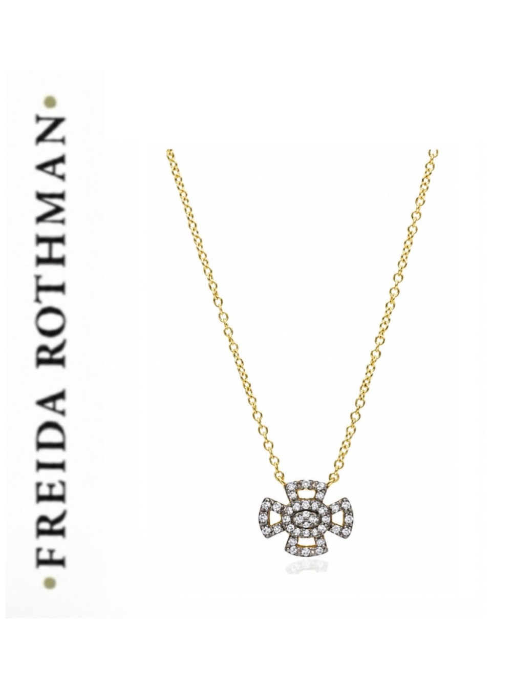 Freida Rothman PAVÉ CROSS PENDANT NECKLACE Rhodium Sterling Silver/14k Gold